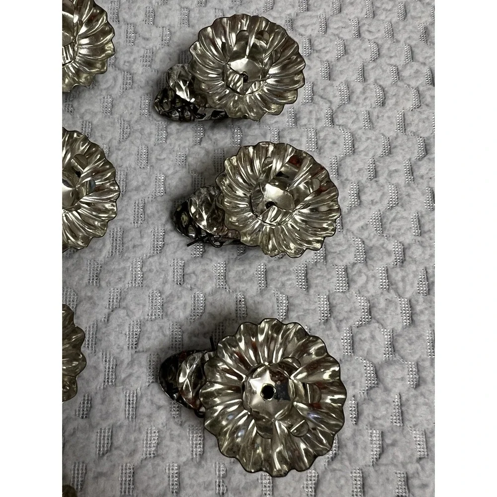 Vtg Silver Tin Christmas Tree Candle Clips Holder‎ Granny MCM Holiday Ornament